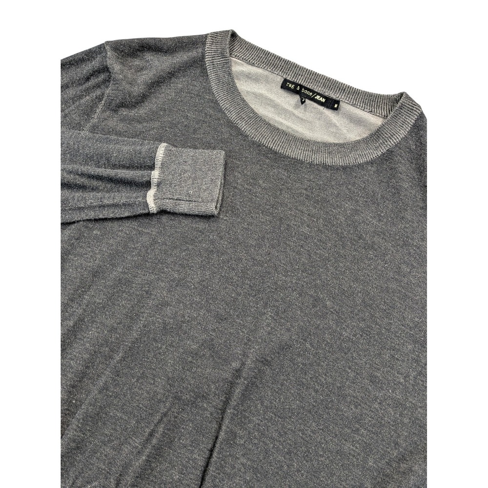 Rag & Bone JEAN Sweater Womens Medium Gray Contrast Trim Back Strap Pullover